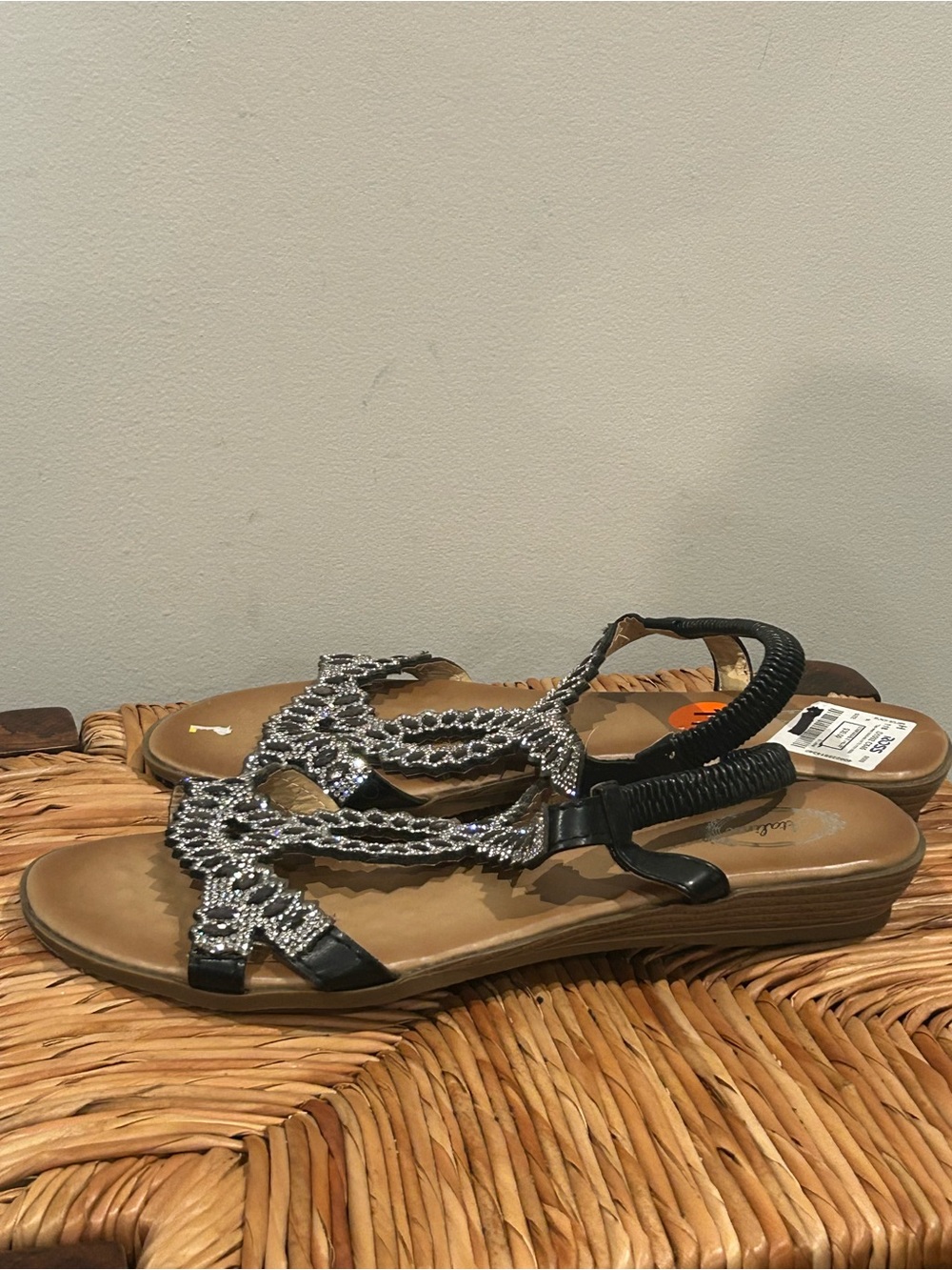 Black Slingback Sandals with Silver Beaded Detail size 11